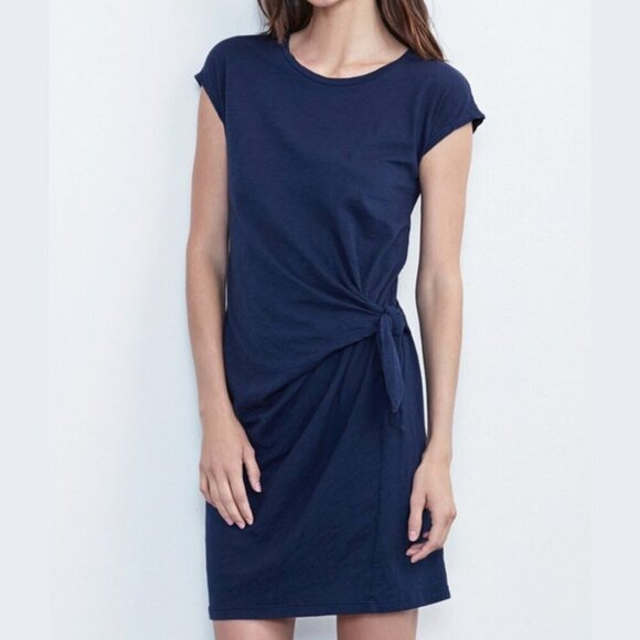Anthropologie Velvet Graham & Spencer Gussie Side Tie Dress Blue - Picture 1 of 14